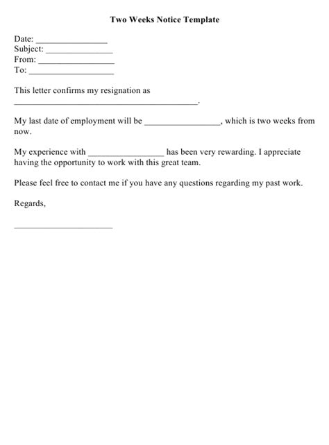 Two Weeks Notice Resignation Letter Template Download Fillable Pdf