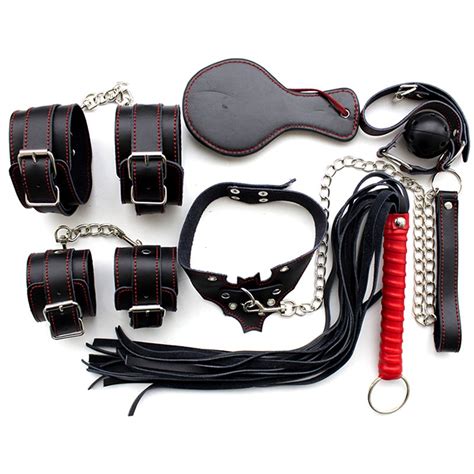 6 in 1 bondage kit bdsm mouth gag genuine leather wrist ankle cuffs restraints spanking whip