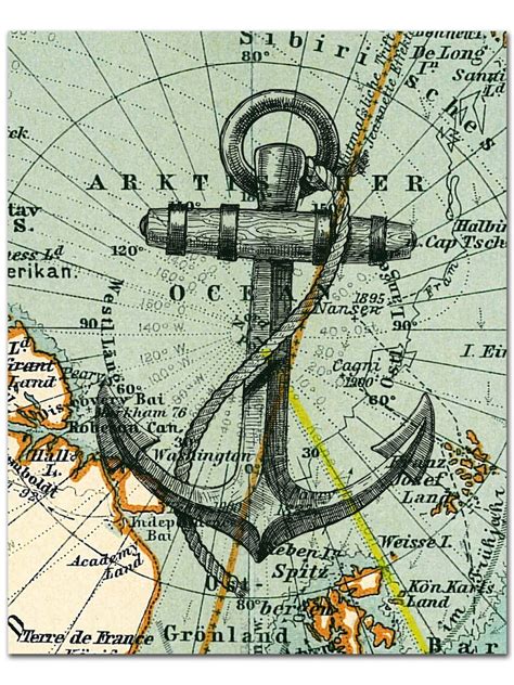 Nautical Map Anchor Print Anchor Poster Nautical Wall Etsy