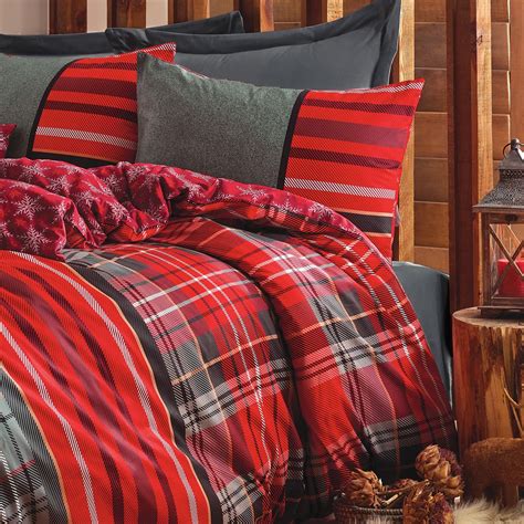 Sussexhome Christmas Carol Stars Cotton Duvet Cover Set Red Queen Size Duvet Cover