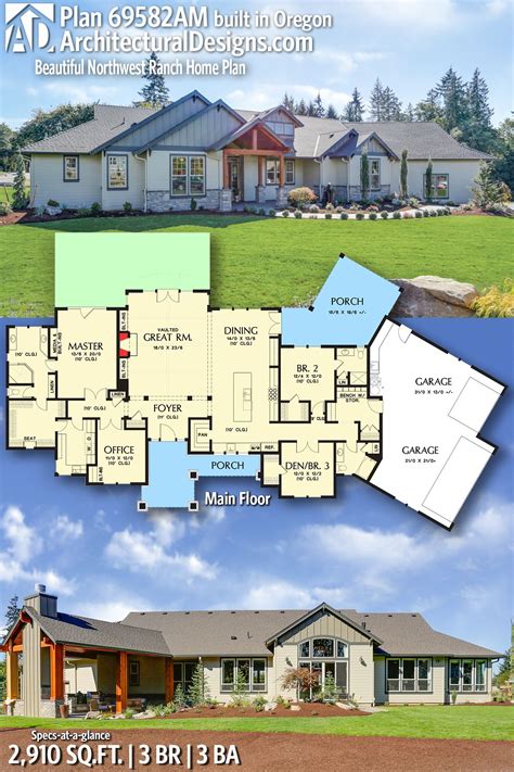 Plan 69582am Beautiful Northwest Ranch Home Plan Ranch House Plans