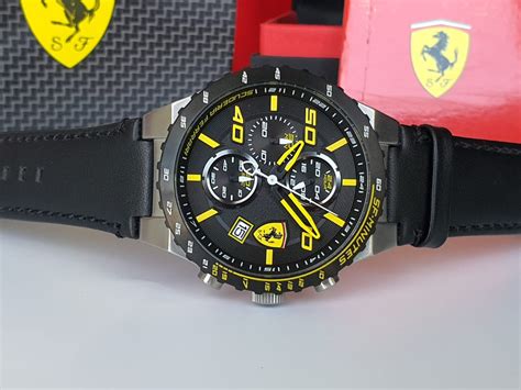 Scuderia Ferrari Mens Chronograph Quartz Leather Strap Black Dial 45mm