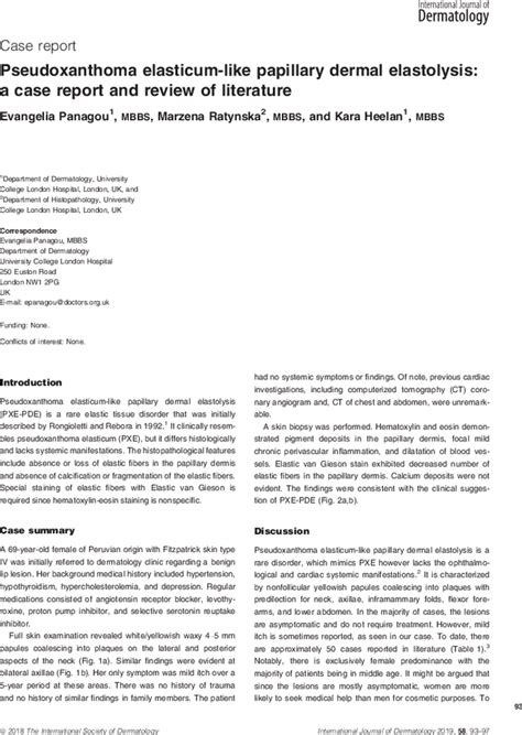 Pseudoxanthoma Elasticum‐like Papillary Dermal Elastolysis A Case