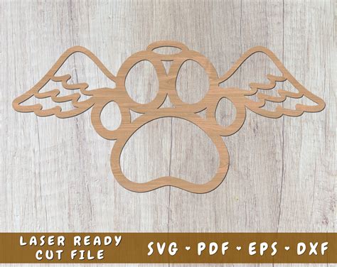 Dog Paw With Angel Wings And Halo Laser Svg By Lemonstudiocreations