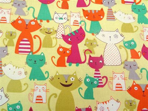 2602b Lovely Cats Fabric In Lime Green Kawaii Cats Fabric Animal