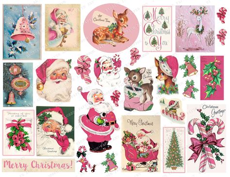 Pink Christmas Printable Digital Download Vintage Christmas Etsy Australia