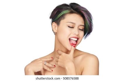 Sensual Naked Woman Licking Her Red Stok Foto Raf Shutterstock