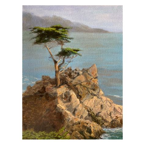 Linda Petrie Bunch The Lone Cypress Pebble Beach 12 X 9 Oil Iconic