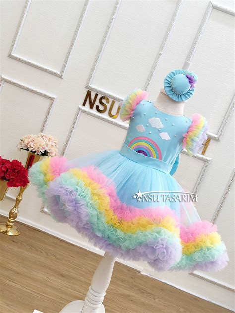 Rainbow Theme Dress Baby Girl Dress Rainbow Birthday Dress Etsy