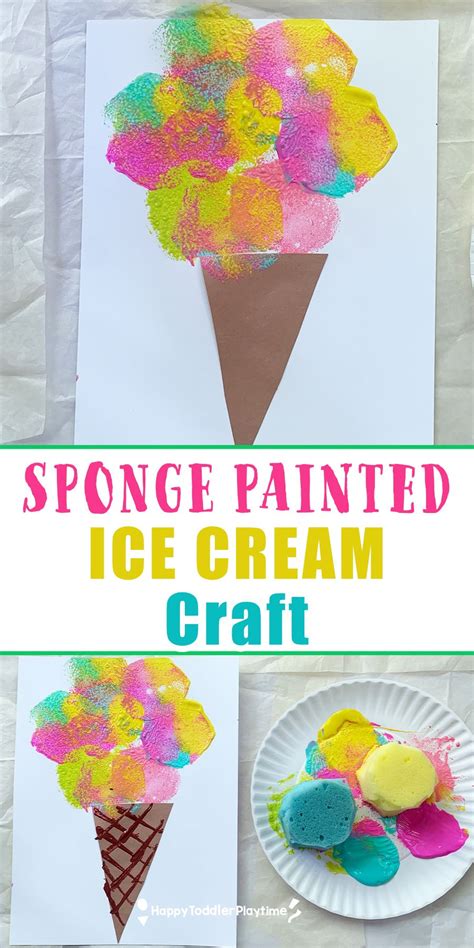 An Ice Cream Cone Craft Is Shown With The Words Sponge Painted On It