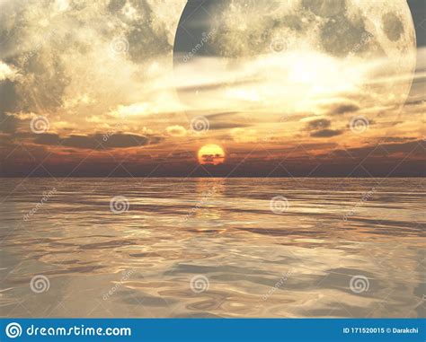 Sunrise At Another Planet 3d Illustration Stock Illustration