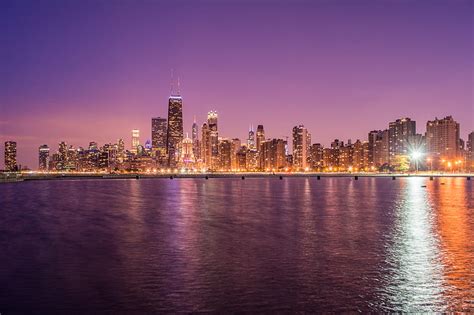 Sea Buildings Lights Embankment City Twilight Hd Wallpaper Peakpx