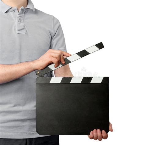 Man Holding Blank Clapper Board Stock Photo Image Of Closeup Hold
