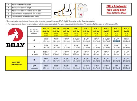 Billy Footwear Sizing Information