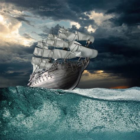 Sail Ship In Storm Sea — Stock Photo © Avesun 5330879
