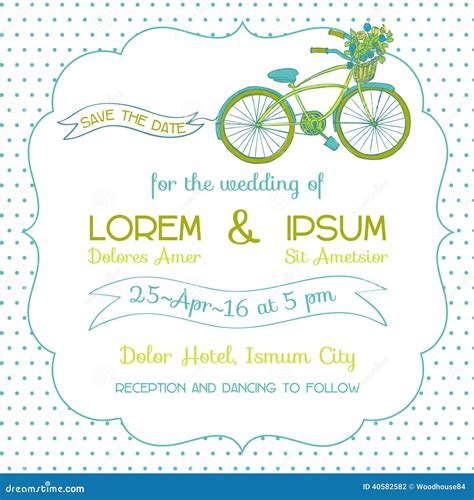 wedding invitation card bicycle theme stock vector illustration of