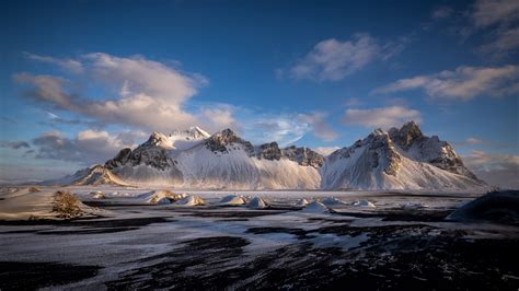 Hofn Vestrahorn Clouds Iceland Snow Covered Mountains 4k Hd Nature