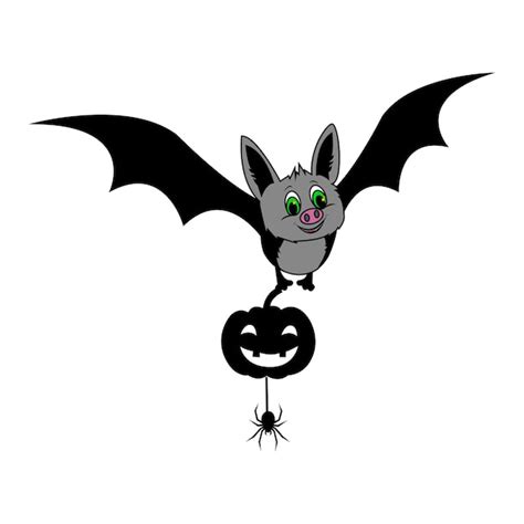 Premium Vector A Cute Bat Flying With A Cheerful Pumpkin And A Spider