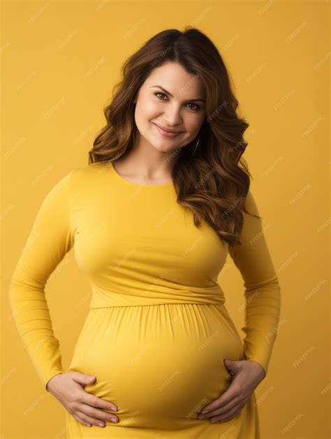 premium ai image portrait of a happy pregnant beauty woman touching her big belly look in