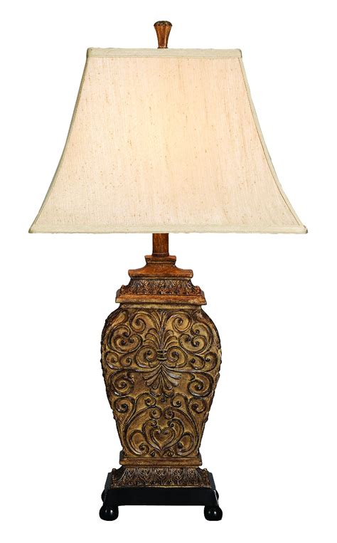 Decmode Traditional 30 Inch Carved Polystone Table Lamps Bronze Set