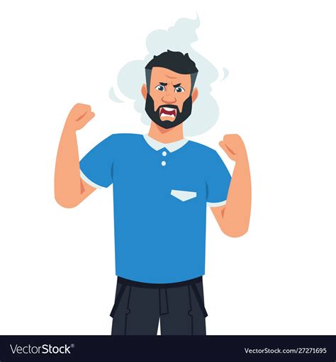 Cartoon Angry Man Flat Unhappy Male Character Vector Image