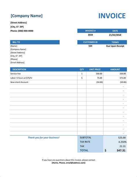 Free Sample Invoice Template Word