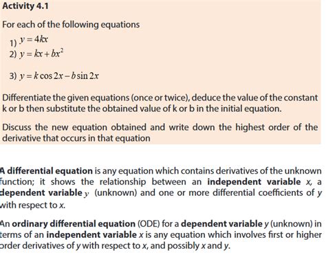 Course Subsidiary Mathematics Topic Unit 4 Ordninary Differential