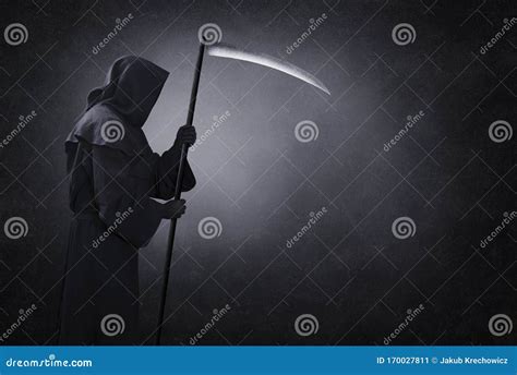 Grim Reaper With Scythe In The Dark Stock Image Image Of Devil