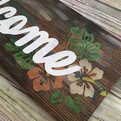 Tropical Rustic Welcome Sign With Hibiscus Flowers Sea 2 Land Designs