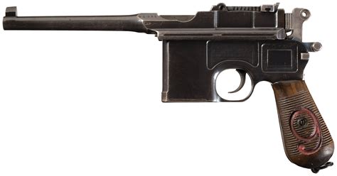 Wwi Imperial German Mauser C96 Broomhandle Red 9 Pistol Rock Island