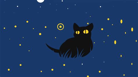 Download 1366x768 Wallpaper Cute Black Cat Minimal Art Tablet