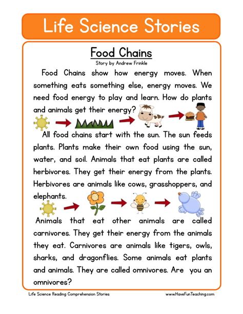Simply put, reading comprehension is the act of understanding what you are reading. Reading Comprehension Worksheet - Food Chains