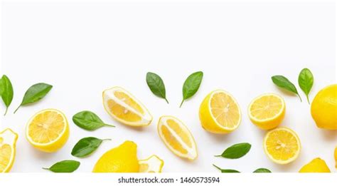 Fresh Lemon Slices Leaves Isolated On Stock Photo 1460573594 Shutterstock