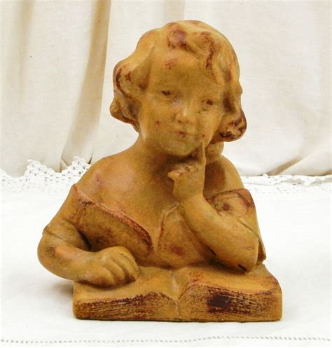 Antique 1930s Art Deco French Painted Plaster Of Paris Bust Of Young