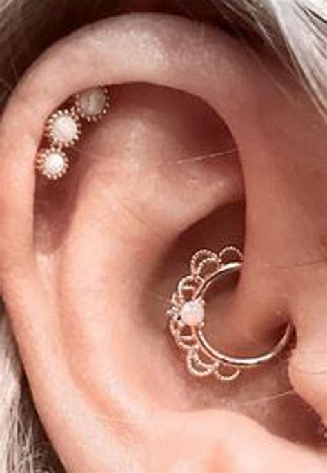 Cute Opal Daith Ear Piercing Jewelry Ideas For Women Sparkly Crystal Earrings Gold Heart Stud