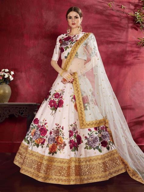 Buy Rose Pink Floral Print Banglori Silk Bridal Lehenga With Pink Choli