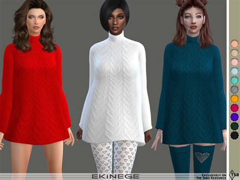 The Sims Resource Cable Knit Turtleneck Sweater Dress