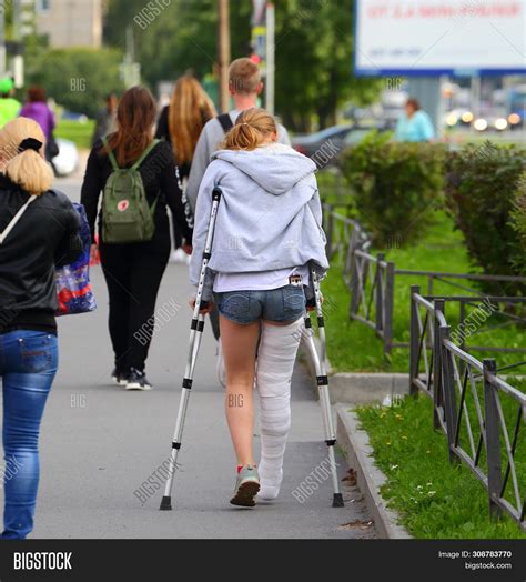 Girl On Crutches Image And Photo Free Trial Bigstock
