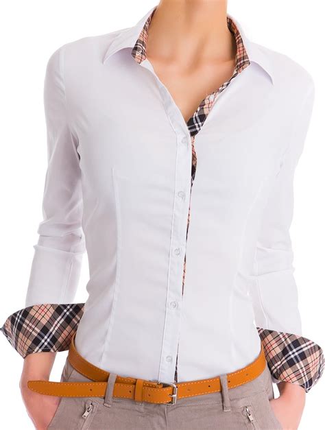 Damen Figurbetonte Langarm Bluse Business Hemd Tailliert 469 Farbe Weiß X Large Amazon De