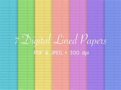 7 Textured Digital Lined Papers Lined Notebook Paper Writing Paper