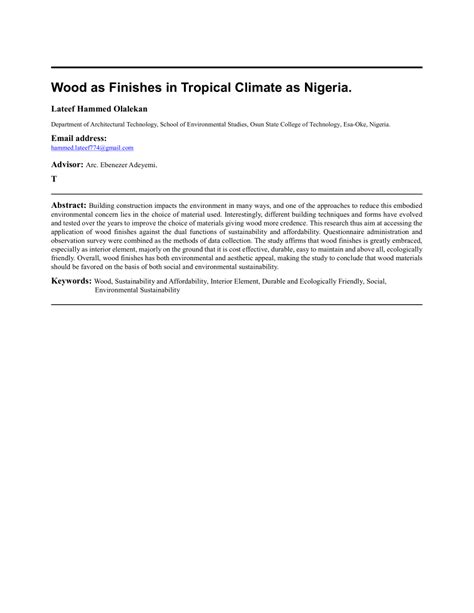 Pdf Wood As Finishes In Tropical Climate As Nigeria