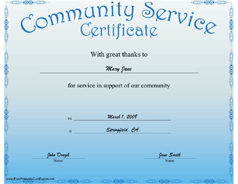 Printable Community Service Certificate Template Abstract Silver