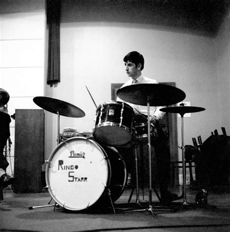 Early Photo Of Ringo In The Studio In Before Changing His Bass Drum To The Early Script