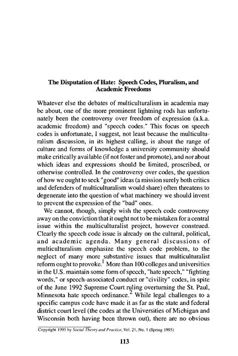 The Disputation Of Hate Speech Codes Pluralism And Academic Freedoms