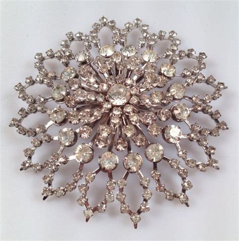 HUGE RHINESTONE Brooch Pin Starburst Snowflake Flower 1950s Etsy