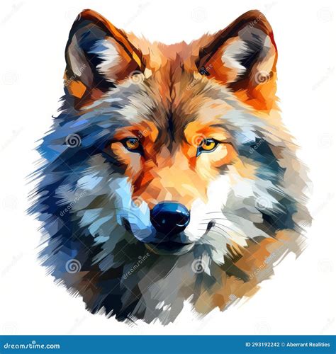 A Painting Of A Wolfs Head On A White Background Stock Illustration