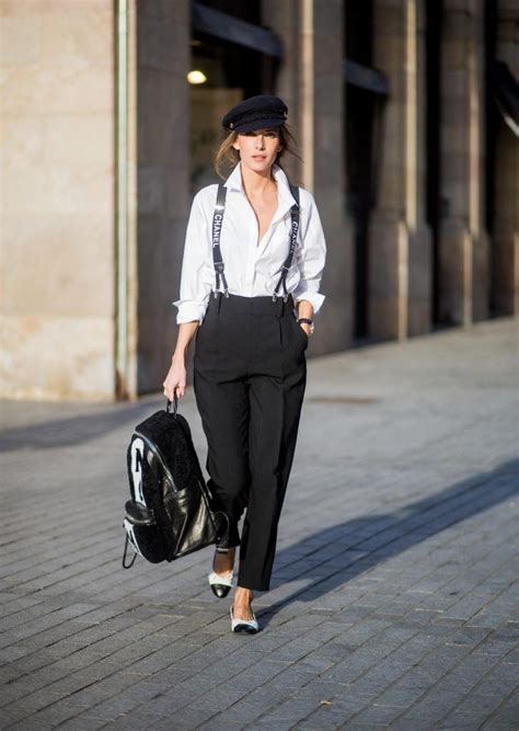 Black pants with Chanel suspenders Женский смокинг Мода для женщин