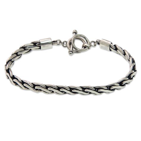 Handcrafted Mens Sterling Silver Chain Bracelet Dauntless Novica
