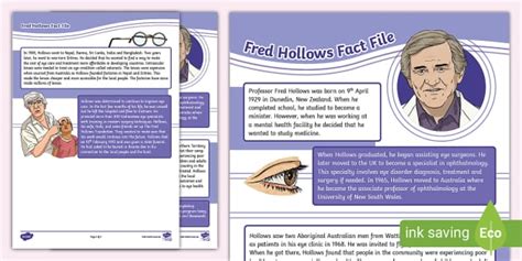 Fred Hollows Fact File Lenseignant A Fait Twinkl