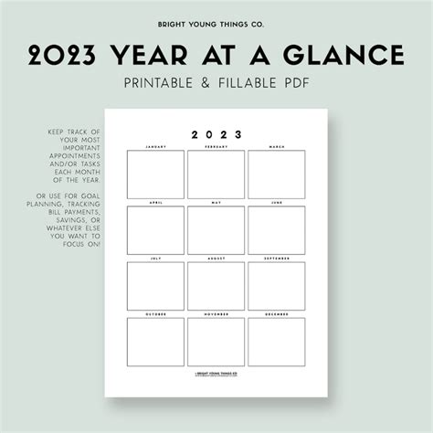 2023 Year At A Glance Printable 2023 Calendar Printable Etsy